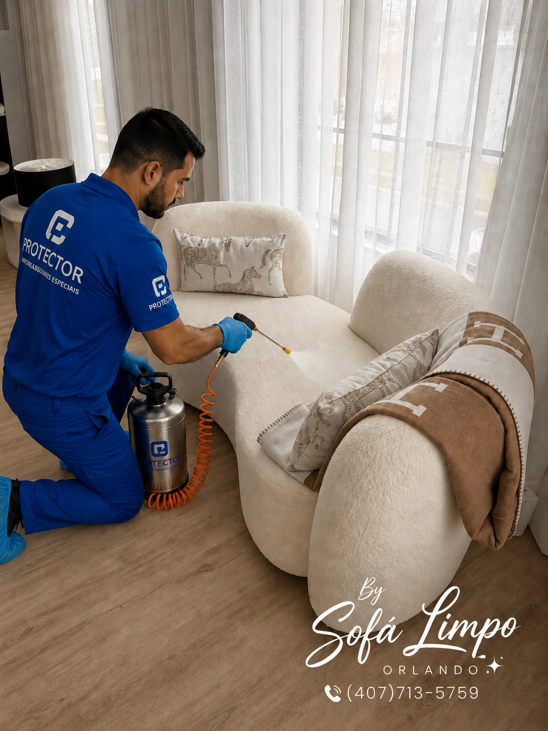 Aplicação profissional Protector em sofá